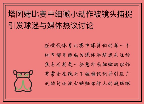 塔图姆比赛中细微小动作被镜头捕捉引发球迷与媒体热议讨论 塔图姆比赛中细微小动作被镜头捕捉引发球迷与媒体热议讨论